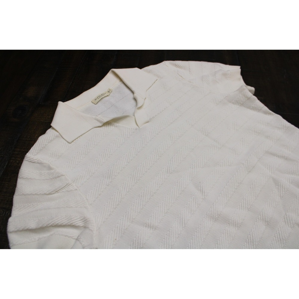 Suitsupply Sweater Mens Small White Pure Cotton Short Sleeve Knit Polo Collared